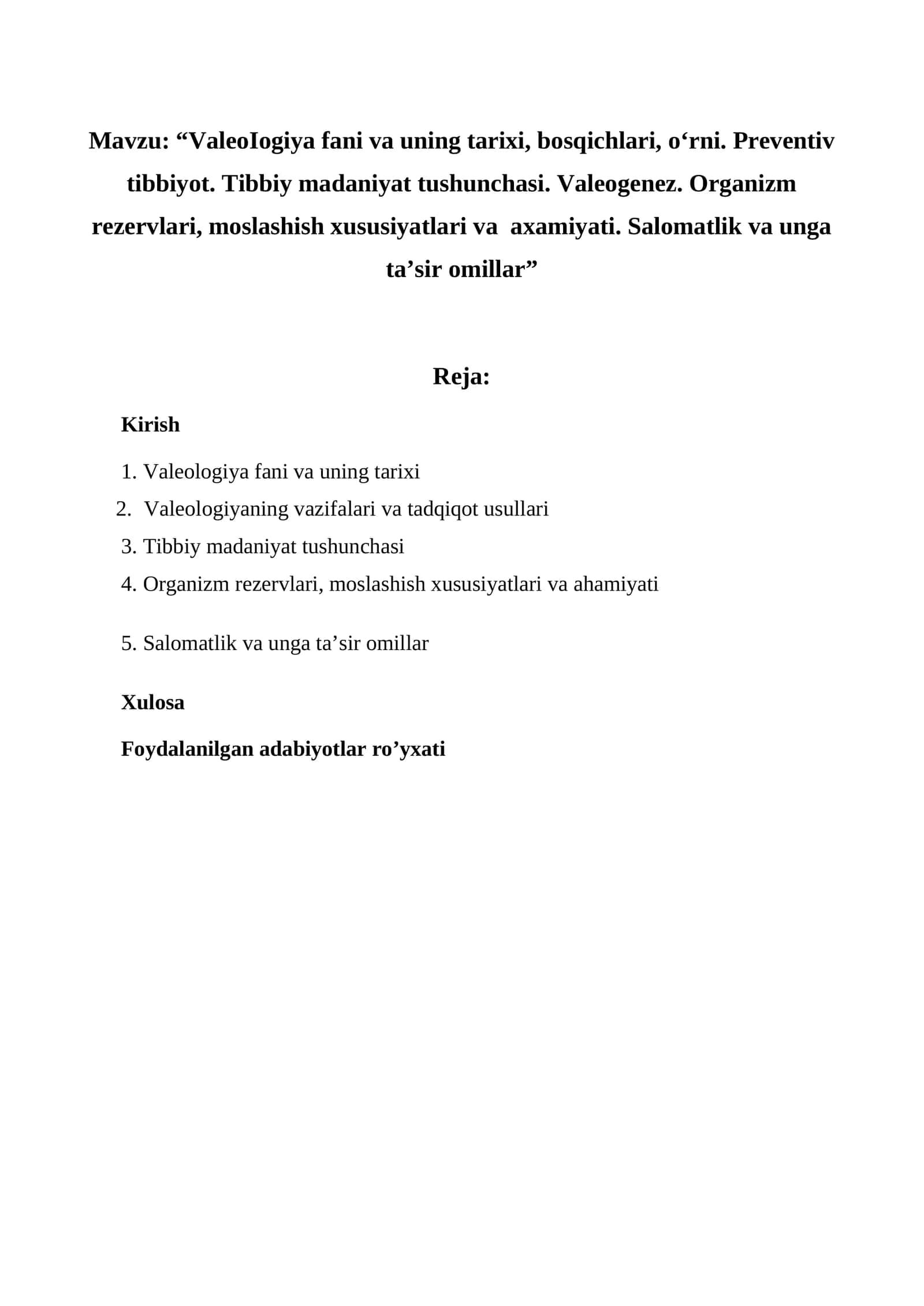 Valeologiya fani va uning tarixi 1