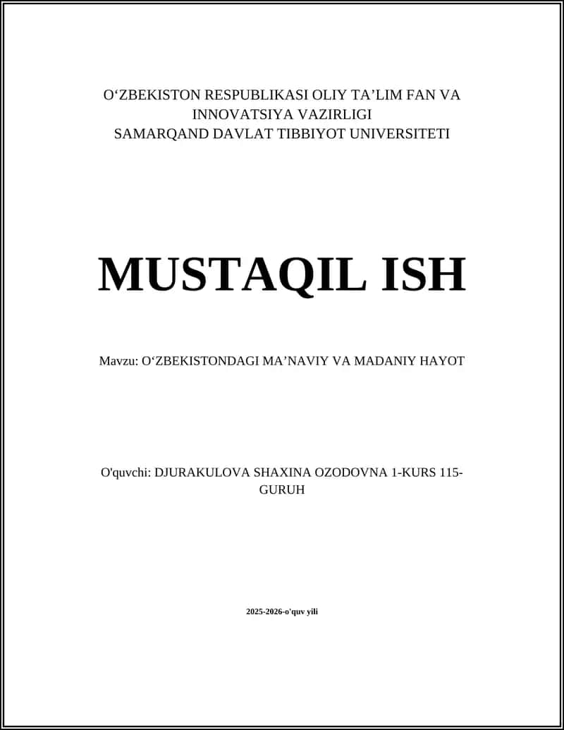 Oʻzbekistondagi Ma'naviy va Madaniy Hayot 1
