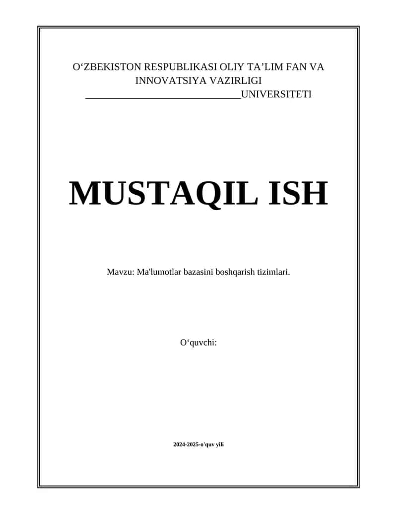 Ma'lumotlar bazasini boshqarish tizimlari 1