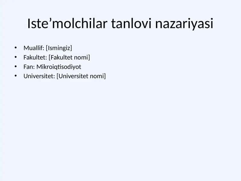 Iste’molchilar tanlovi nazariyasi 1