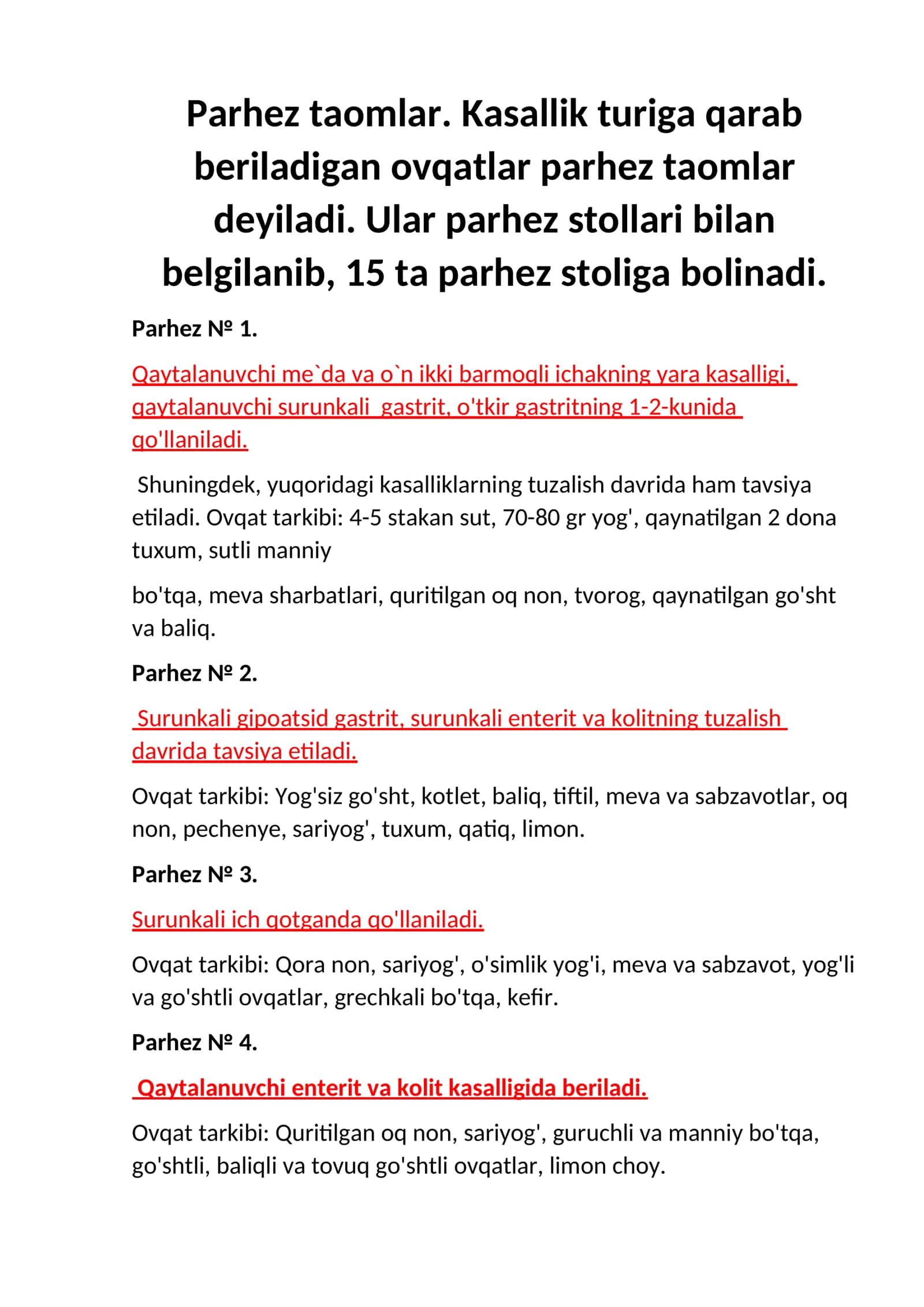 Parhez taomlar 1