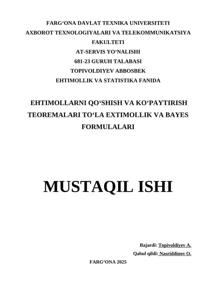 Ehtimollik va statistika fanida
