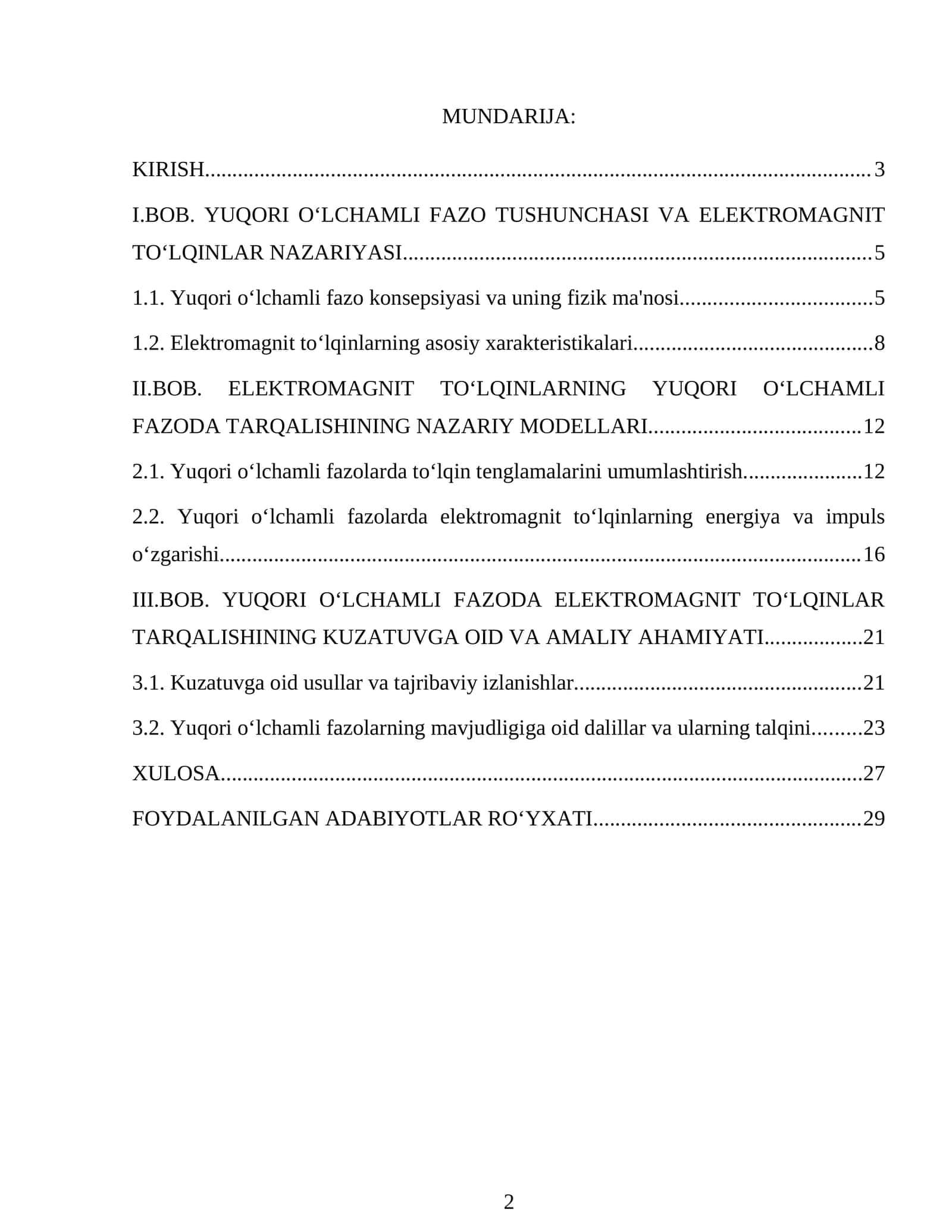 Elektromagnit toʻlqinlarning yuqori o'lchamli fazoda tarqalishi.docx 1