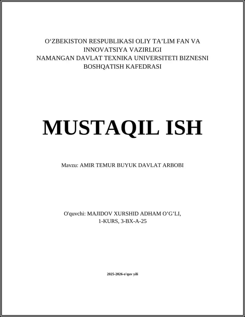 AMIR TEMUR BUYUK DAVLAT ARBOBI 1