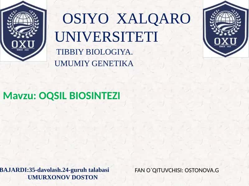 OQSIL BIOSINTEZI 1