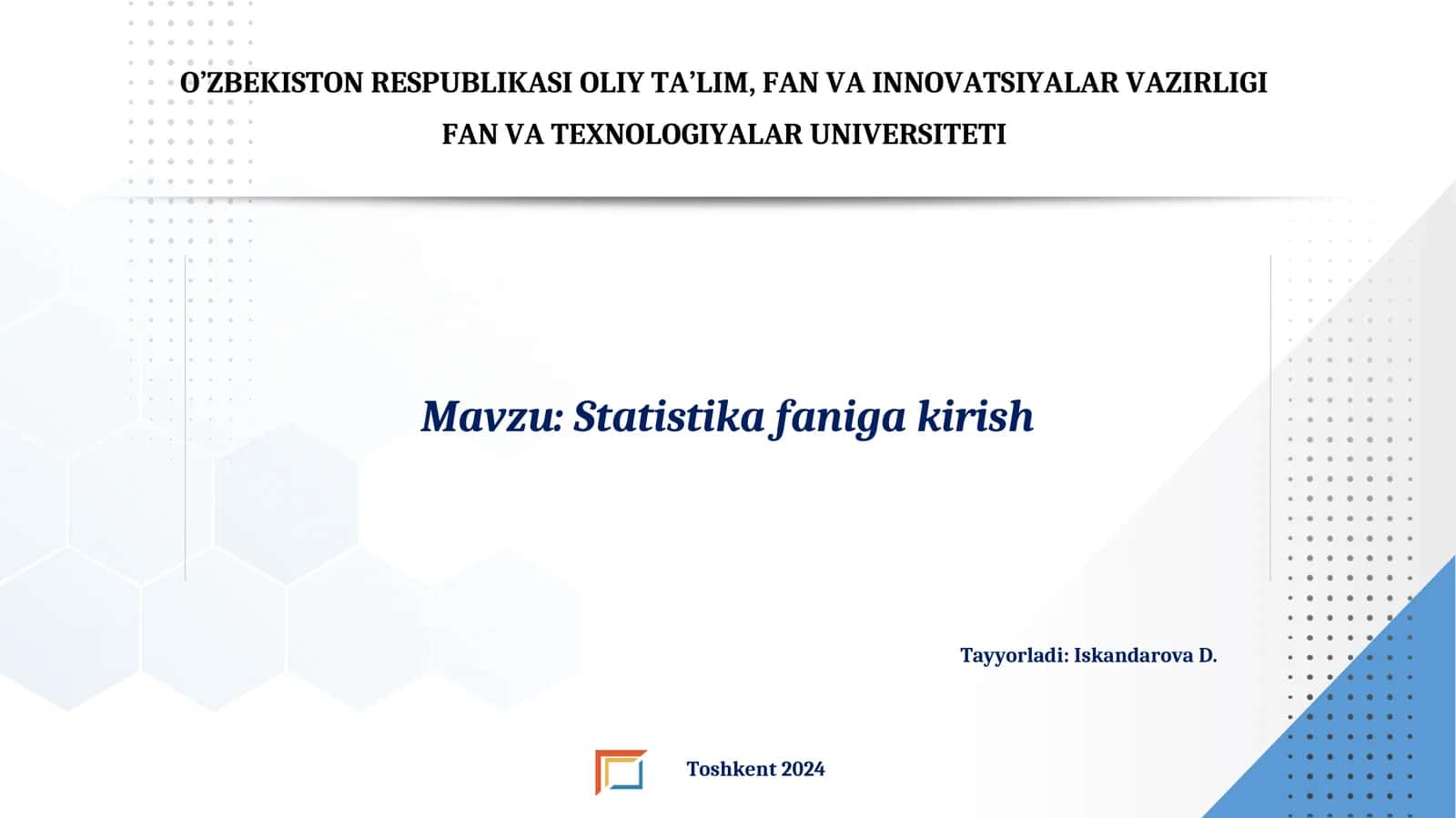 Statistika faniga kirish 1