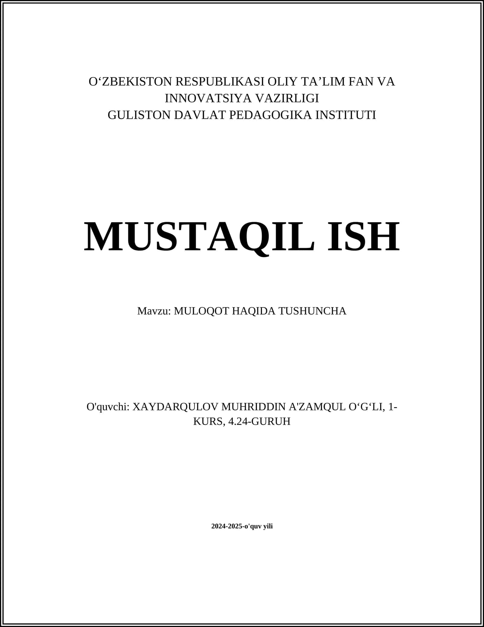MULOQOT HAQIDA TUSHUNCHA 1