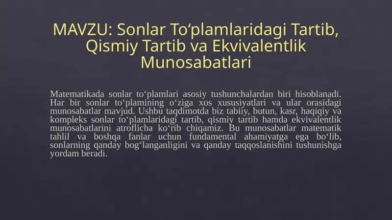 sonlar toplamidagi tartib qismiy tartib va ekvivalentlik 1