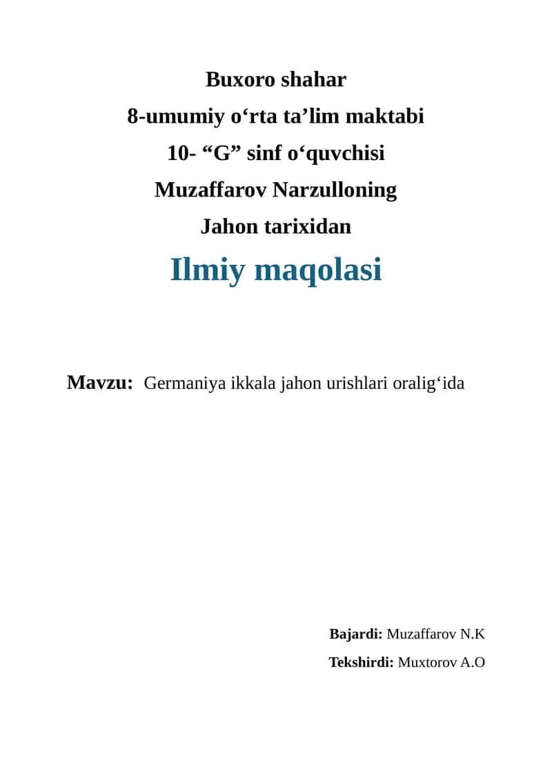 Germaniya ikkala jahon urishlari oraligʻida 1