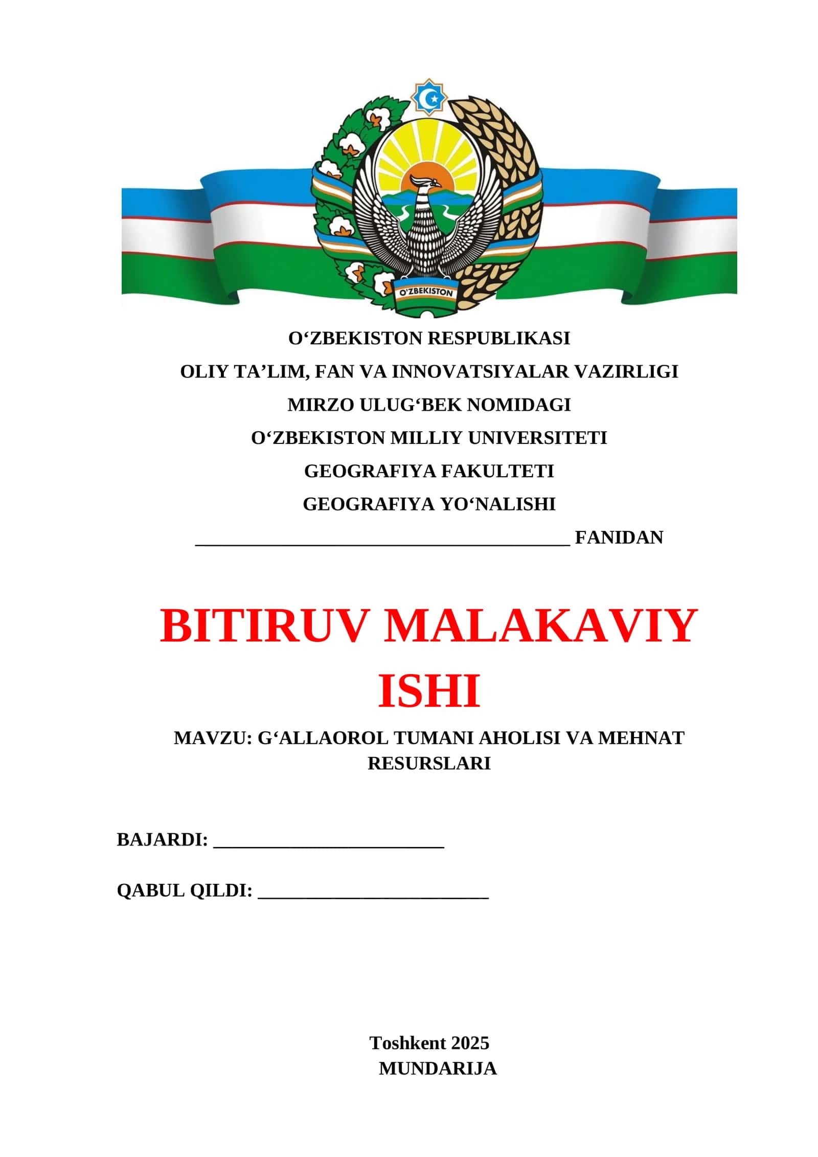 G‘ALLAOROL TUMANI AHOLISI VA MEHNAT RESURSLARI 1