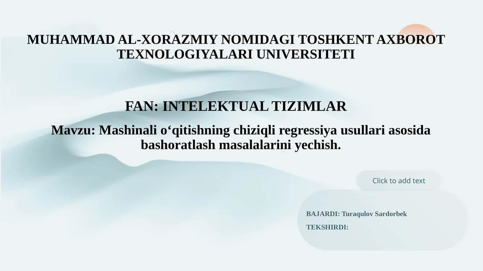 Mashinali o‘qitishning chiziqli regressiya usullari asosida bashoratlash masalalarini yechish. 1