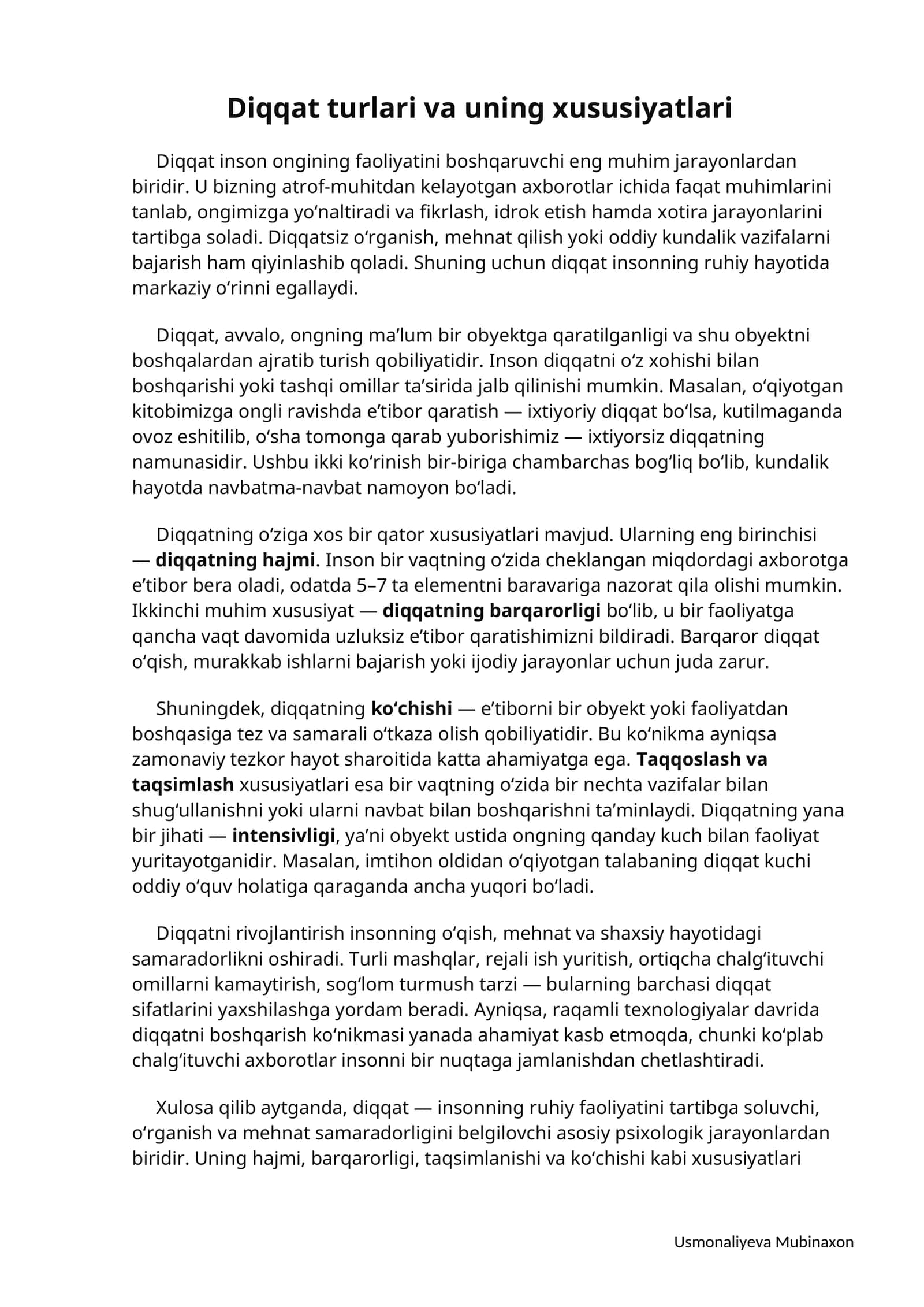 Diqqat turlari va uning xususiyatlari 1