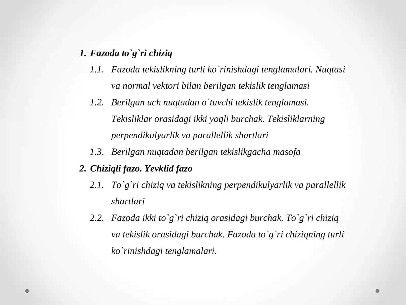 ANALITIK GEOMETRIYA ELEMENTLARI 2
