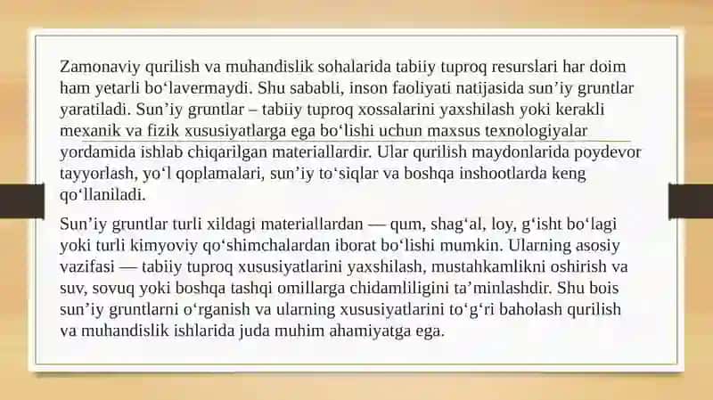 Sun’iy gruntlar va ularning xususiyatlari 2