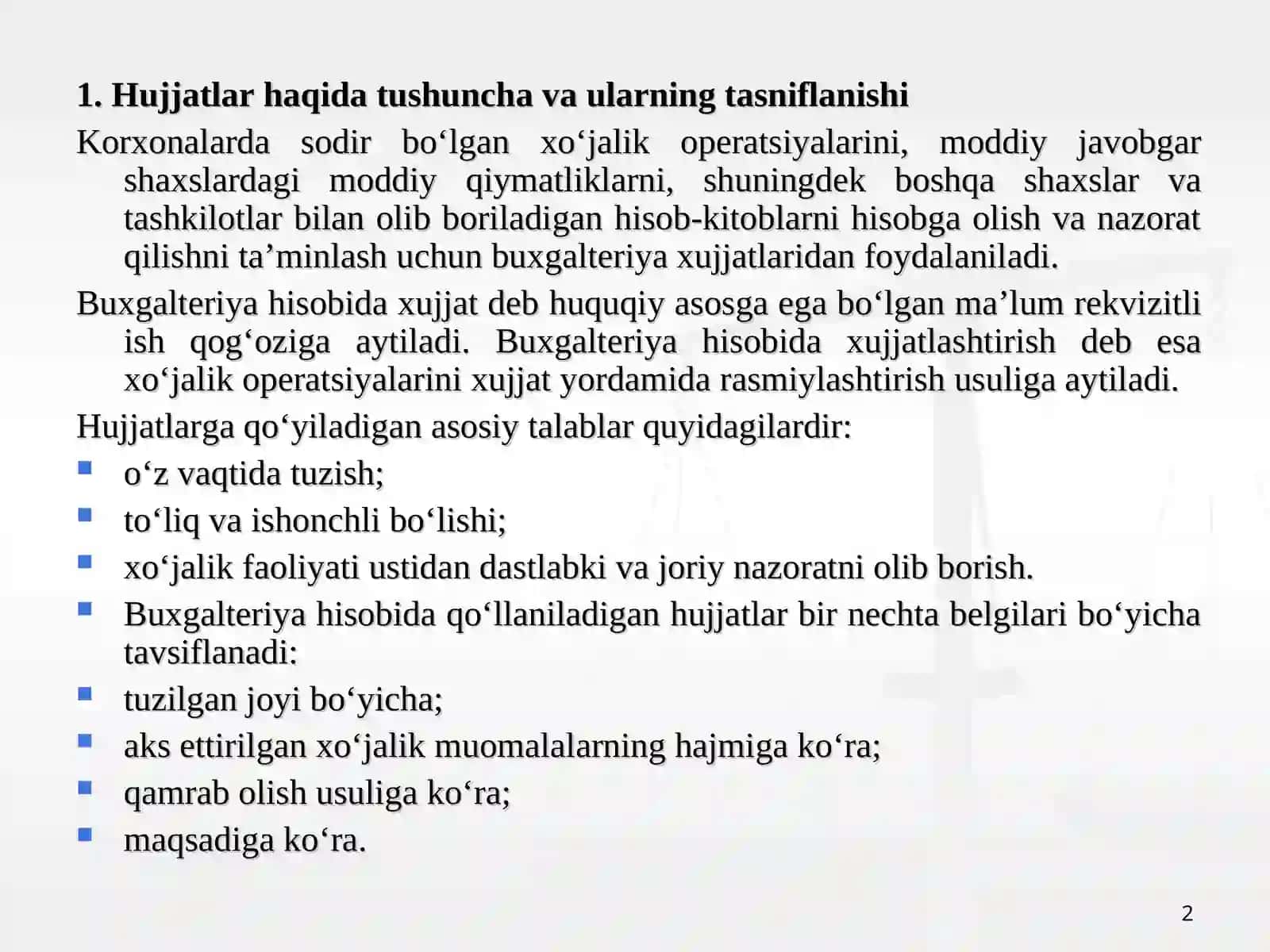 Xujjatlashtirish va inventarizatsiya 2