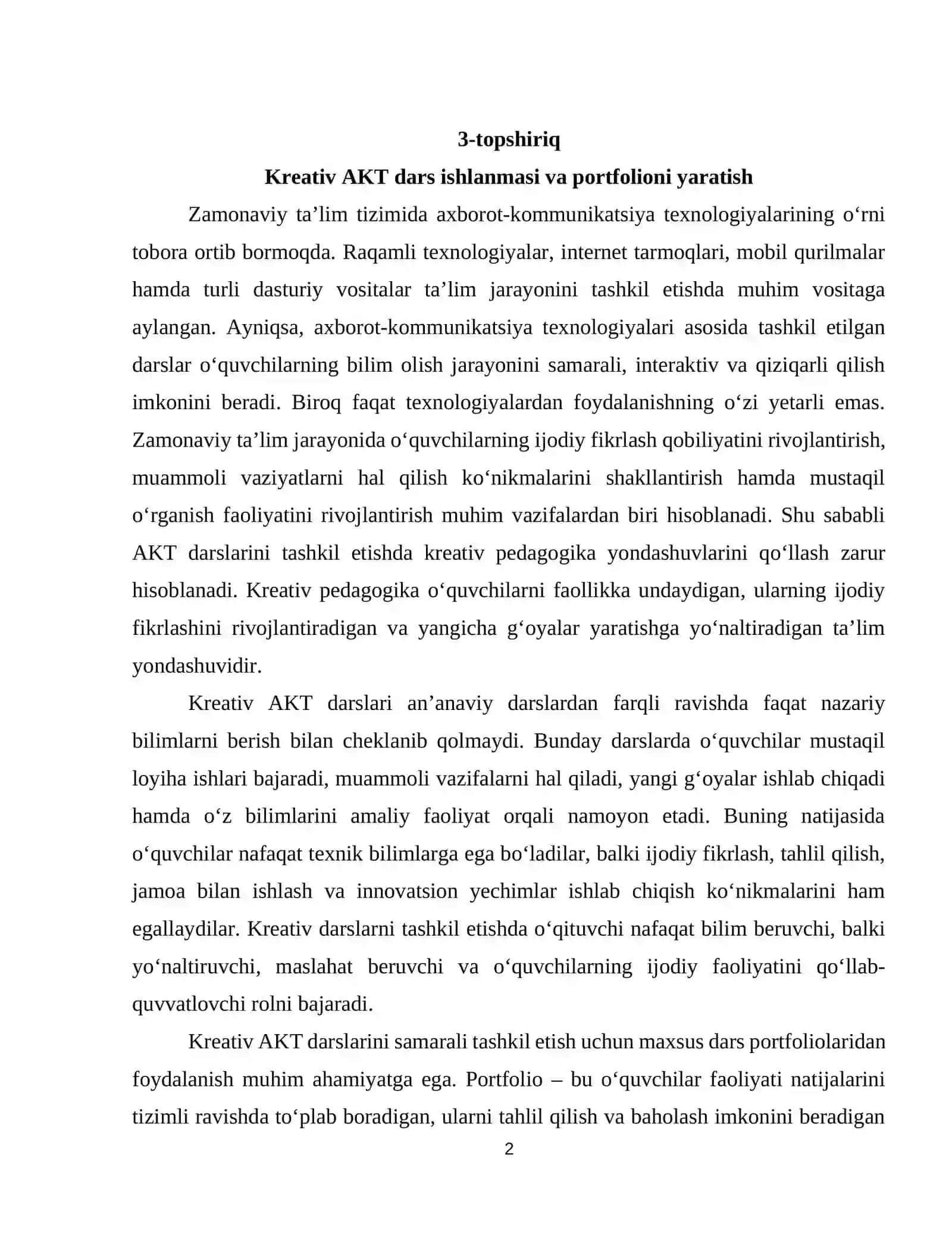 Kreativ AKT dars ishlanmasi va portfolioni yaratish 2
