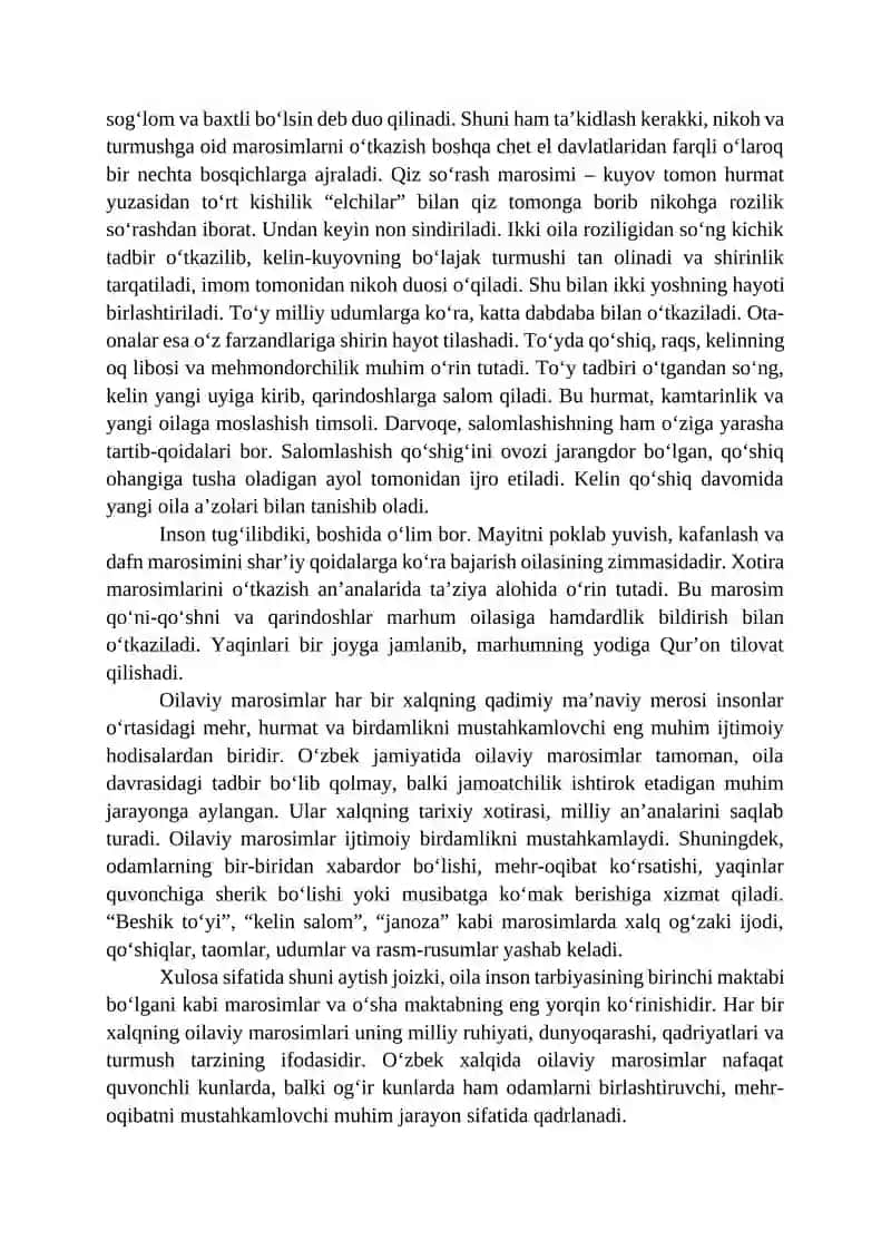 MILLIY QADRIYATLAR TIMSOLI: OILAVIY MAROSIMLARNING TAHLILI 2