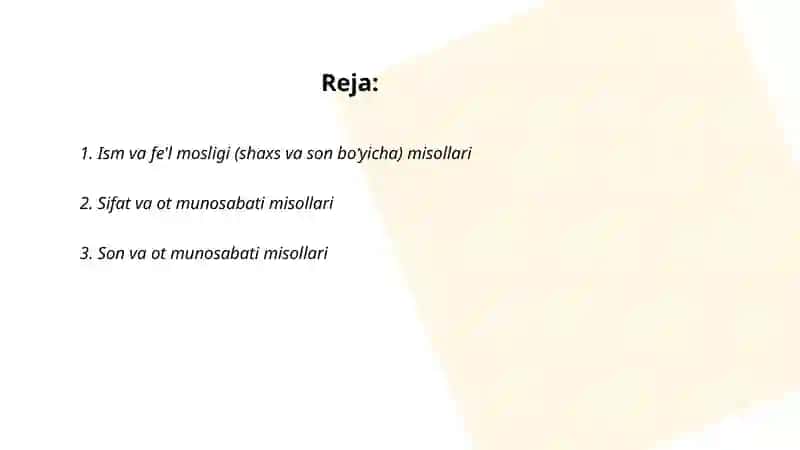 Moslik va munosabatga oid misollar 2