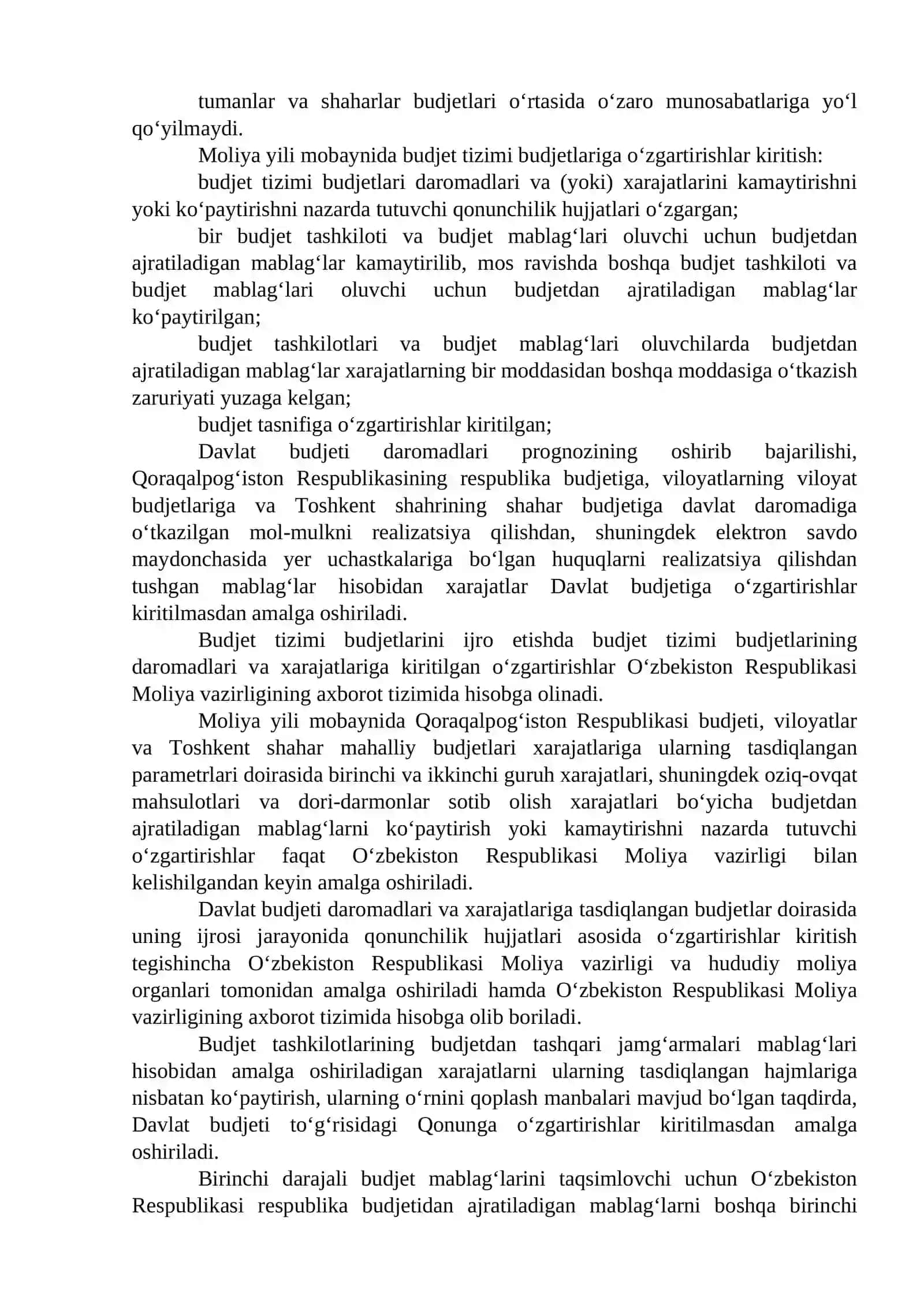 Budjet tizimi budjetlarining ijrosi 2