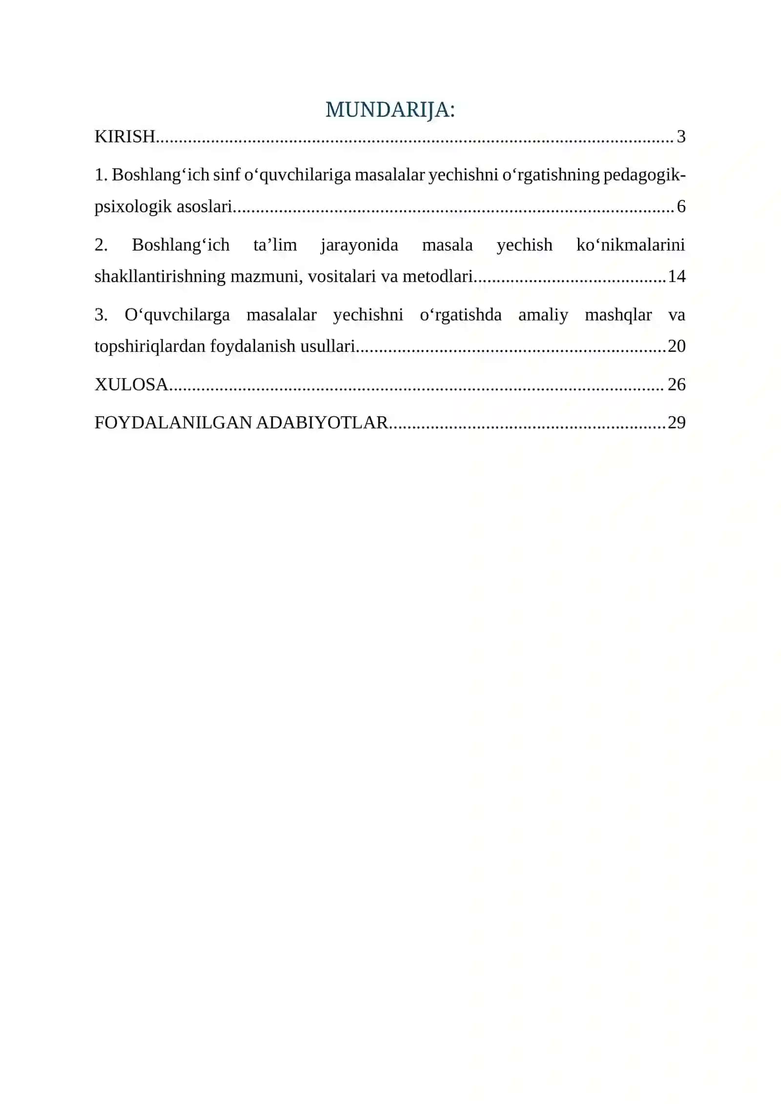 BOSHLANG`ICH SINF O‘TUVCHILARIGA MASALALAR YECHISHNI O`RTGATISH 2