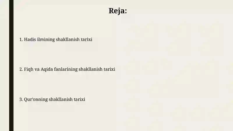 Qur'on, Hadis, Fiqh, Aqida ilmlarining shakllanish tarixi 2