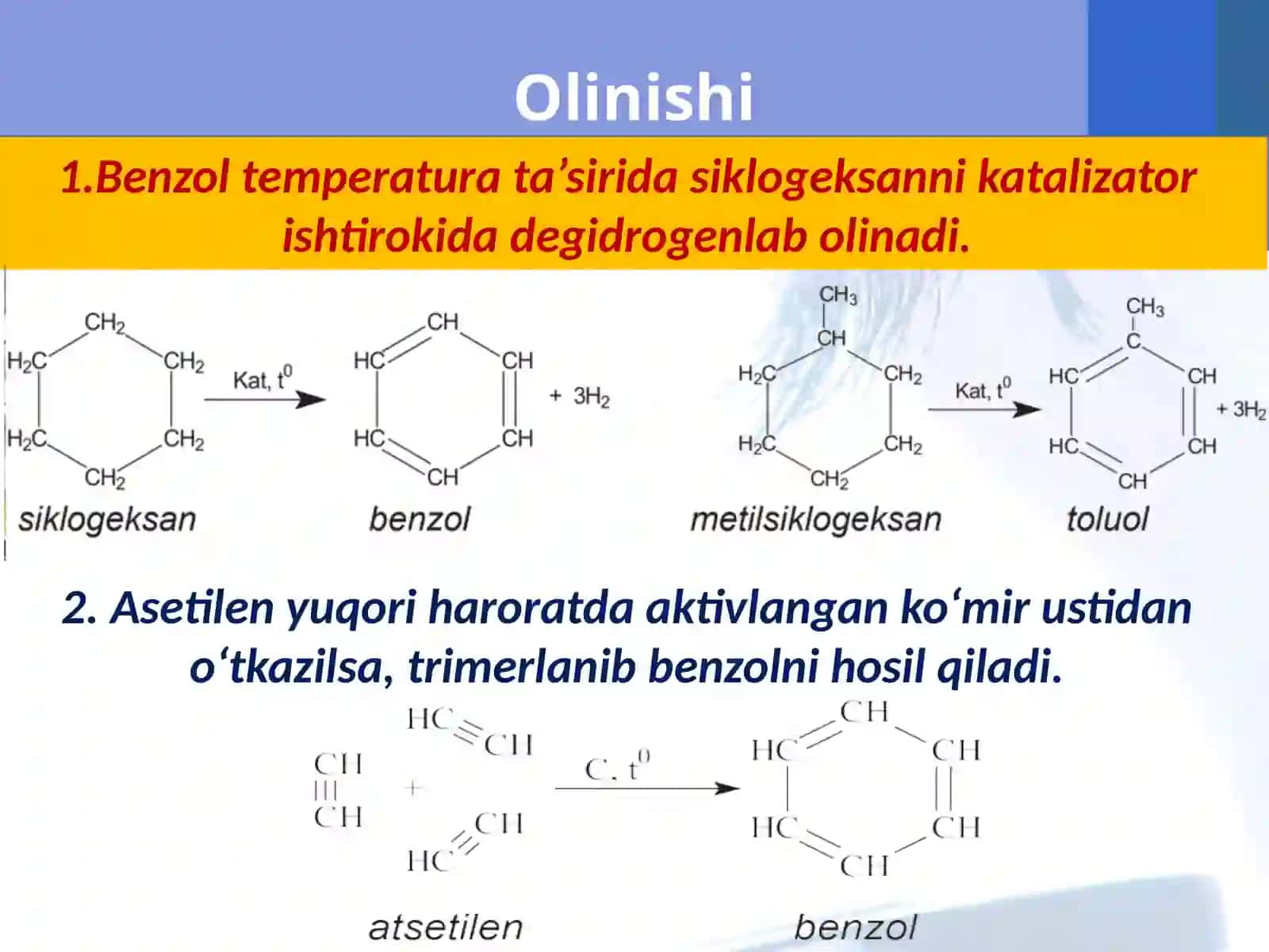 Aromatik uglevodorodlarning olinishi, xossalari, ishlatilishi 2