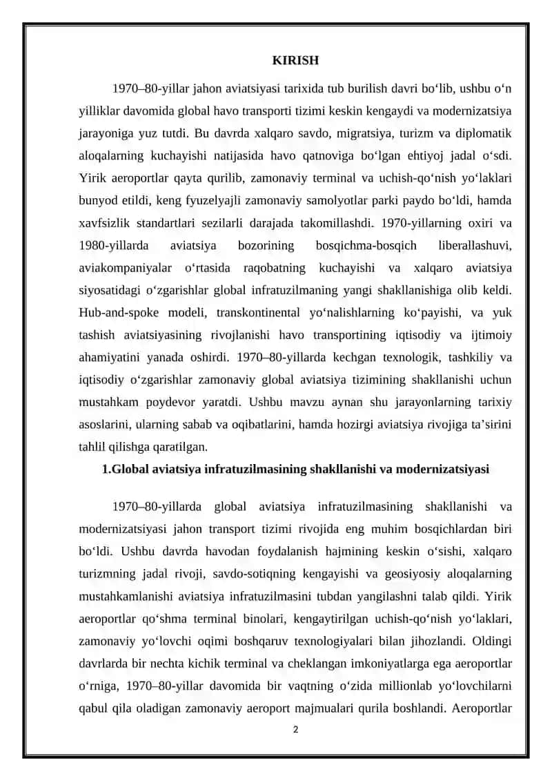 Global aviatsiya infratuzilmasining o'zgarishi 2