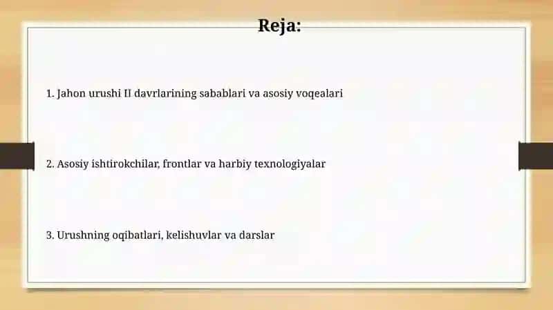 Jahon urushi II davrlarining sabablari va asosiy voqealari 2