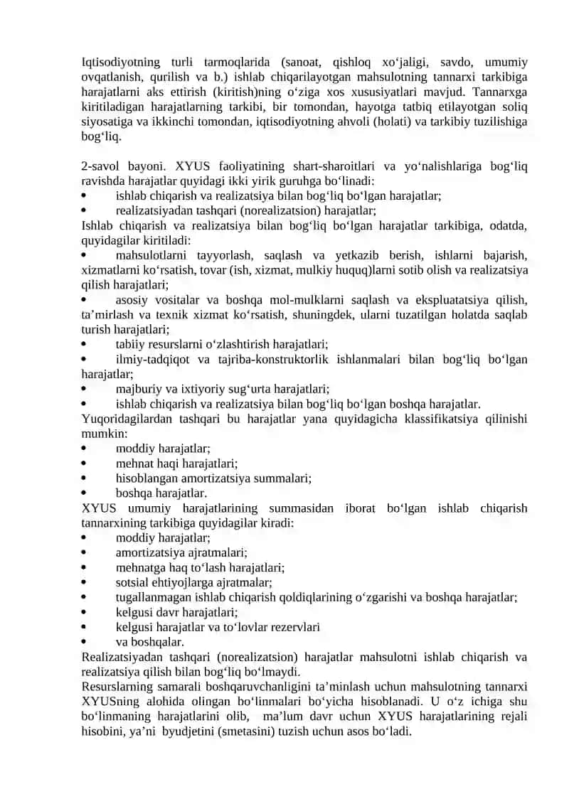 XYUSlar harajatlari 2