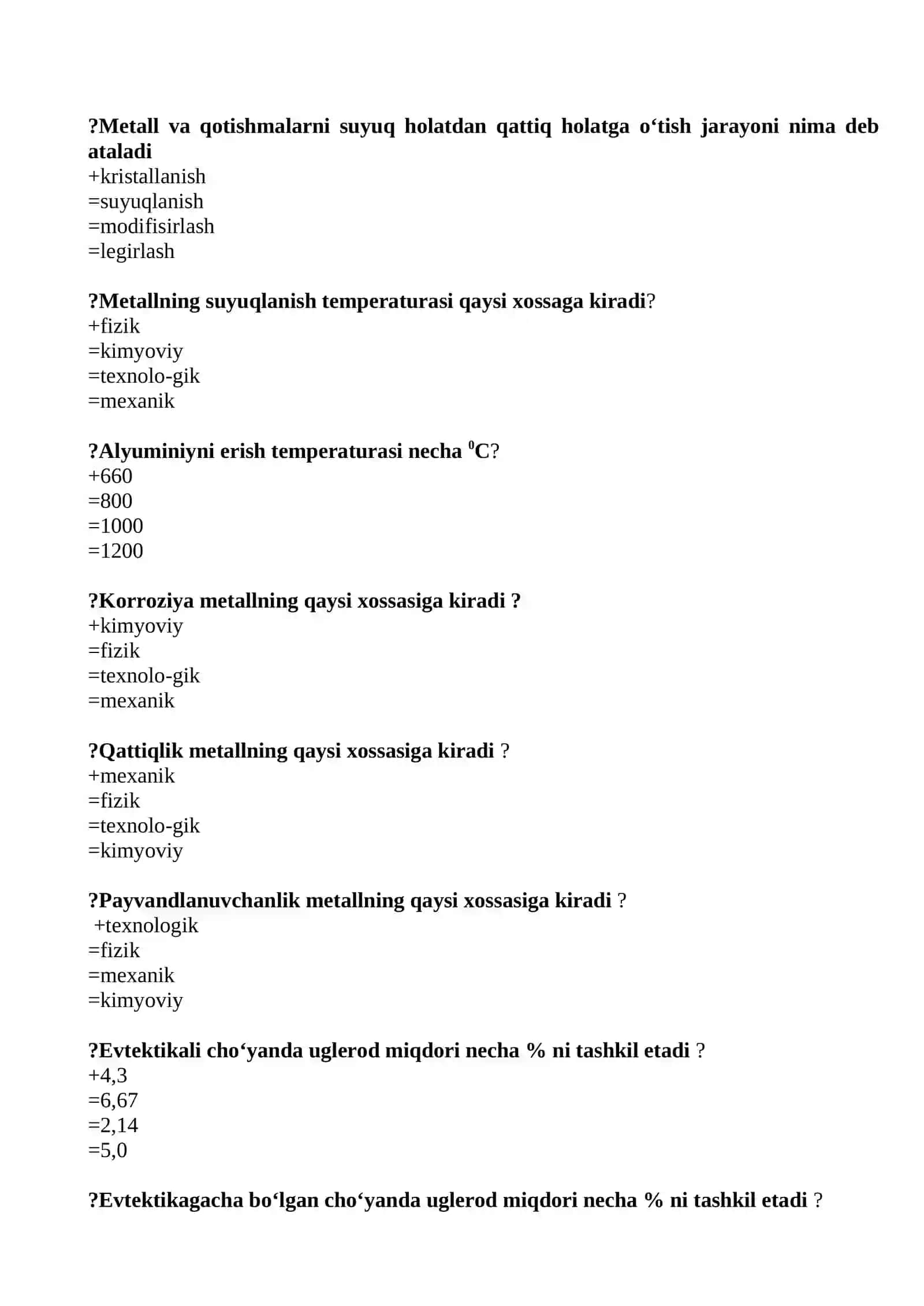 Materialshunoslikning fundamental asoslari test savollari 2