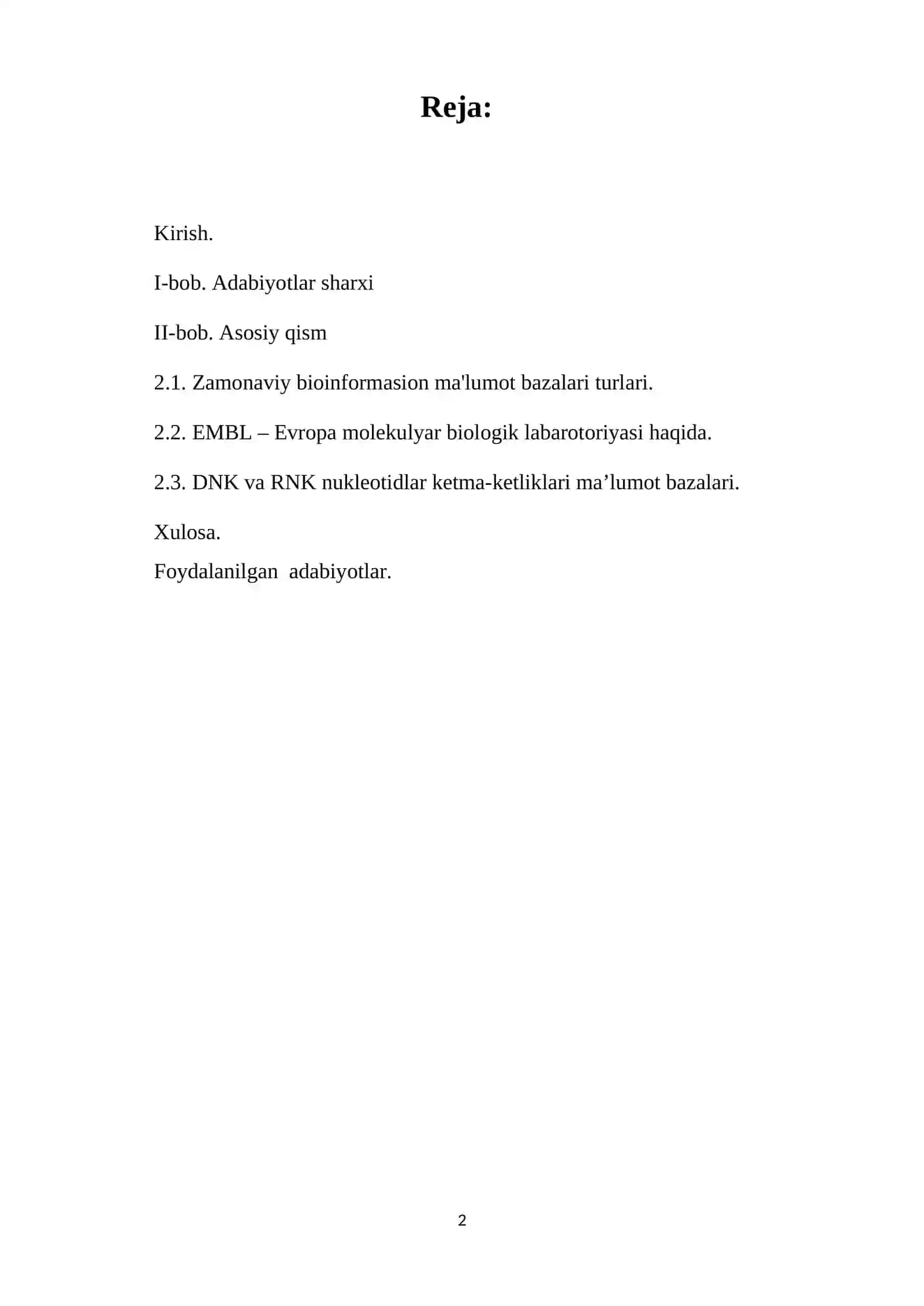 Bioinformatika fanidan 2