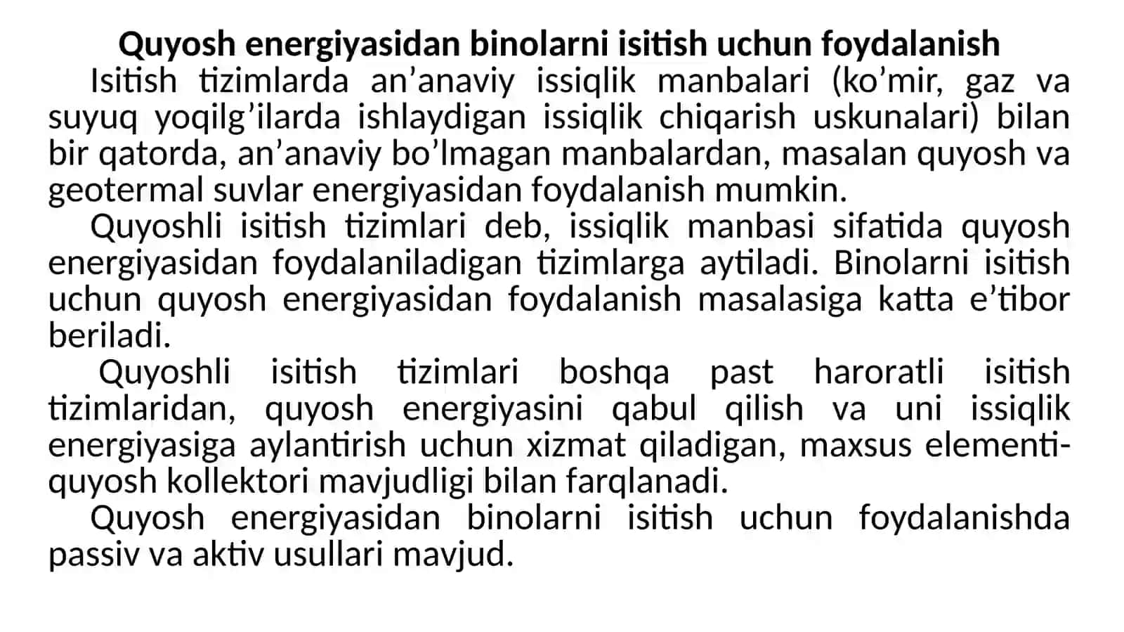 Quyoshli isitish tizimlari 2