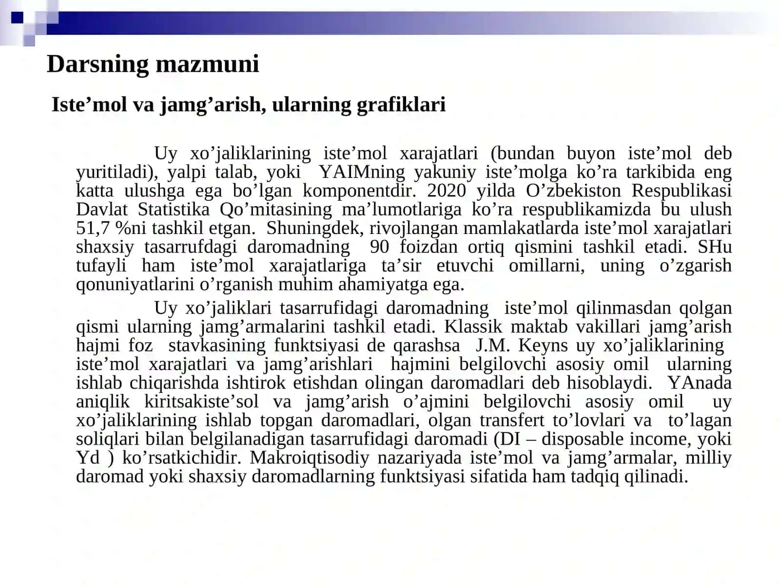 Istemol, jamg`arish va investitsiya 2