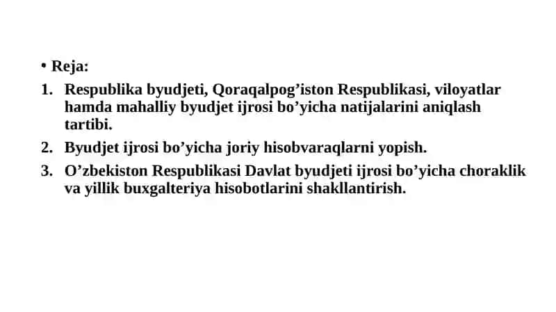 Davlat budjeti ijrosi natijalari hisobi va hisobotlari 2
