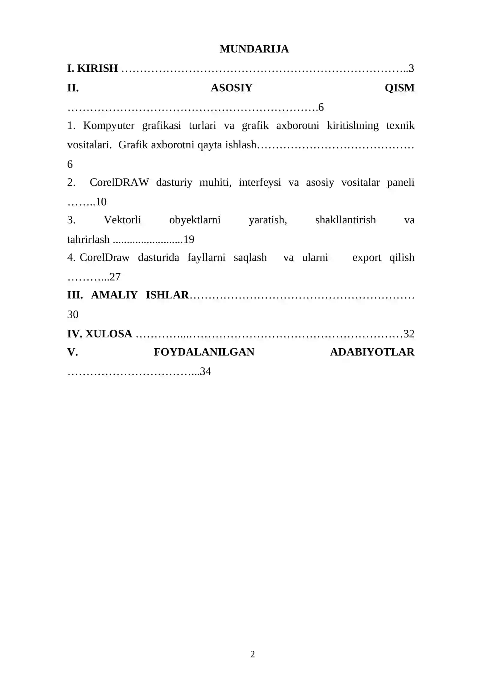 Grafik axborotni kiritish, tahrirlash va chiqarishning dasturiy vositalari: Corel Draw 2