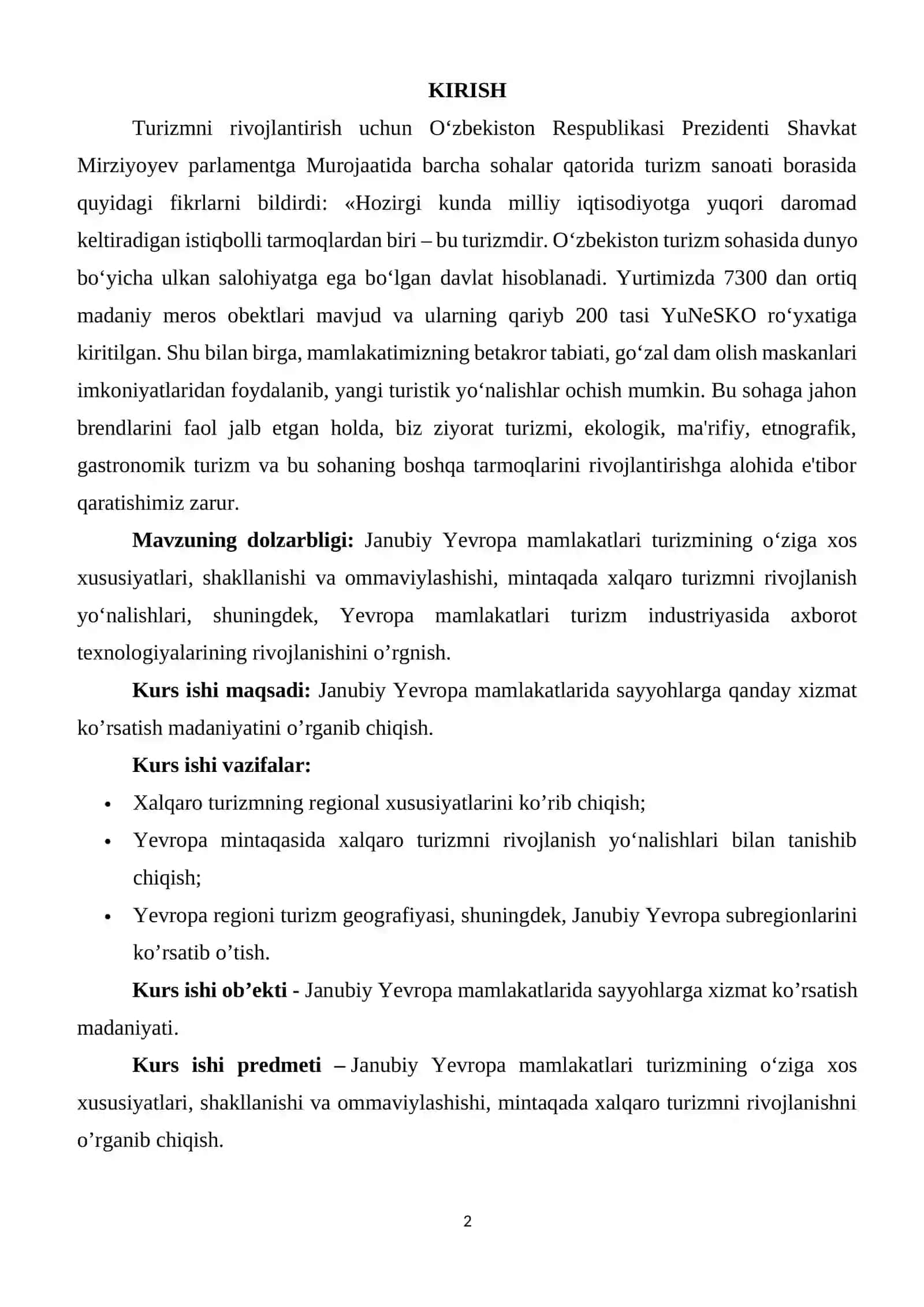 JAHONNING TURISTIK REGIONLARI (YEVROPA REGIONI) 2