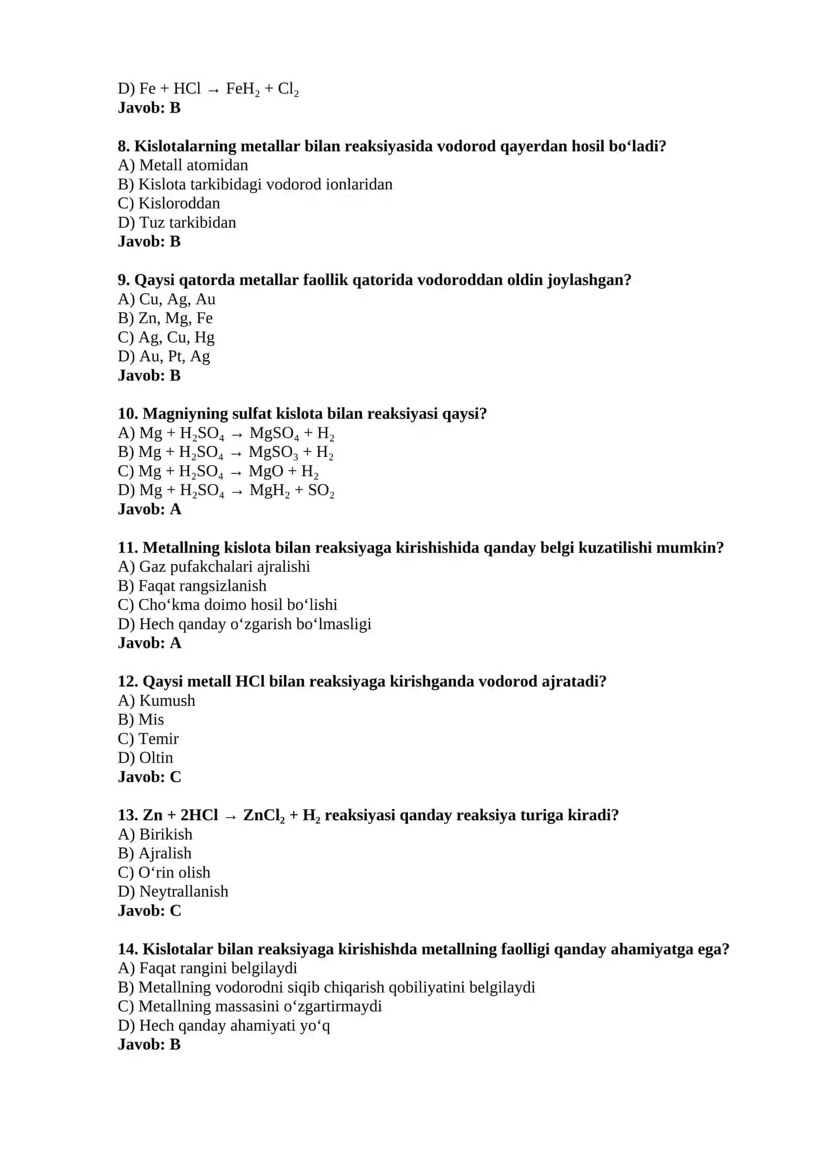 Kislotalarning metallar bilan o‘zaro ta’siri 2