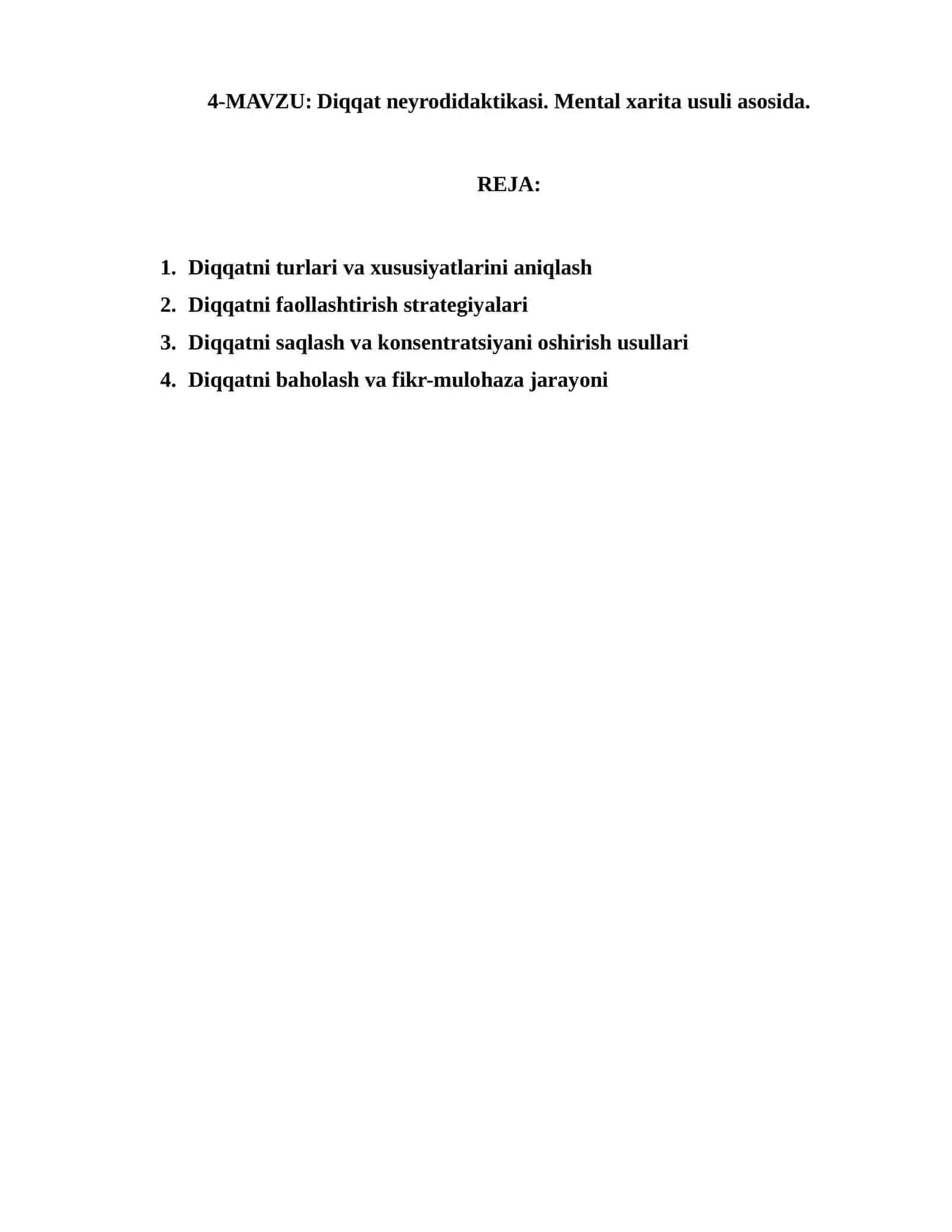 Diqqat neyrodidaktikasi. Mental xarita usuli asosida 2