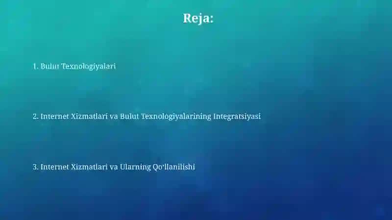Internet Xizmatlari va Bulut Texnologiyalarining Integratsiyasi 2