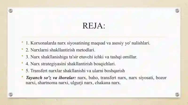 Korxonalarda narx shakllanishini boshqarish jarayoni 2