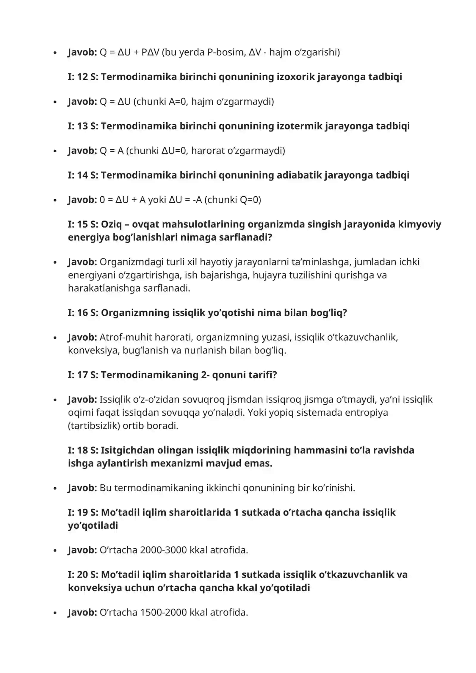 Termodinamikaning birinchi qonuni 2
