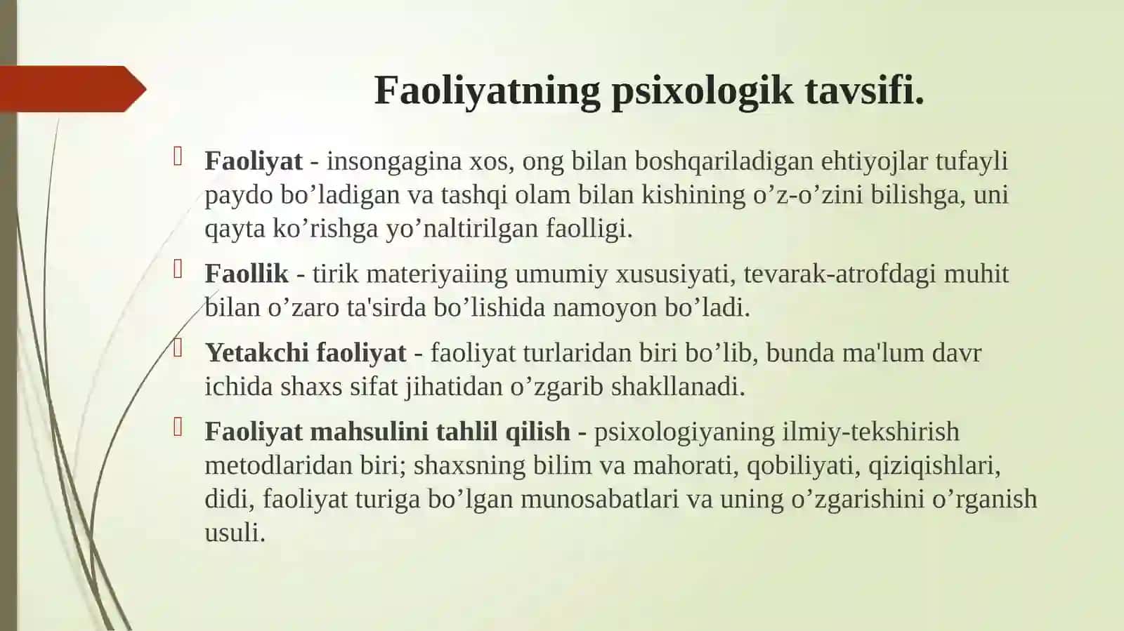 Faoliyatning psixologik tavsifi 2