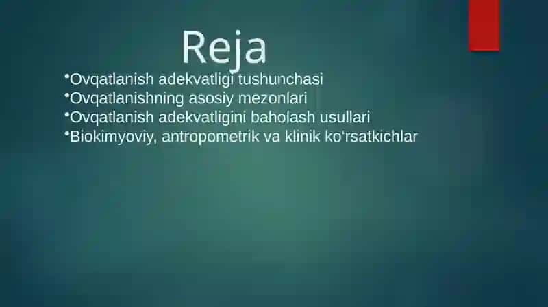 ovqatlanish adekvatligini tekshirish va baholash 2