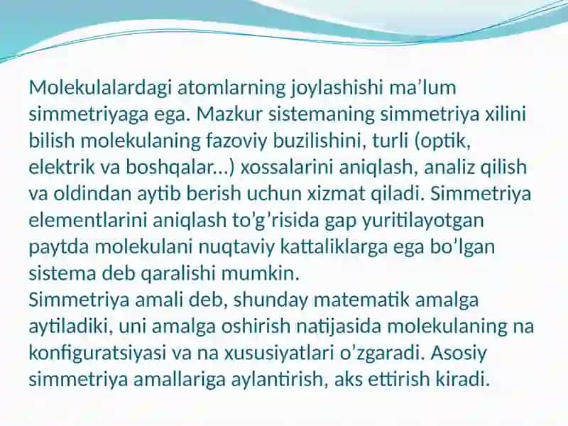 IKKI ATOMLI MOLEKULALAR ELEKTRON TO’LQIN FUNKSIYALARINING SIMMETRIYA XUSUSIYATLARI 2