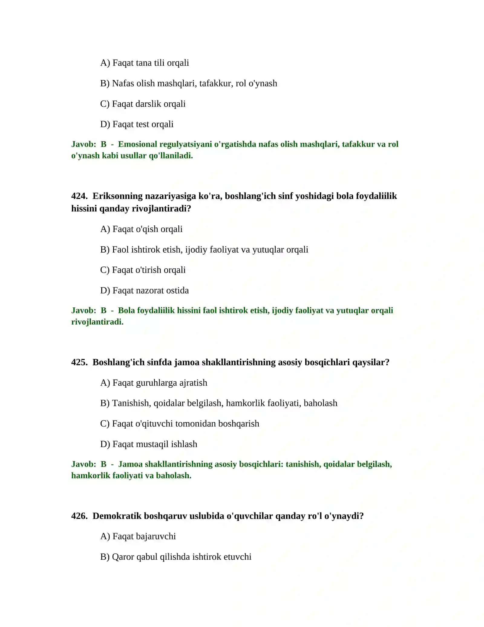 Boshiq TA'LIM O'QITUVCHISI TEST SINOVLARI 2