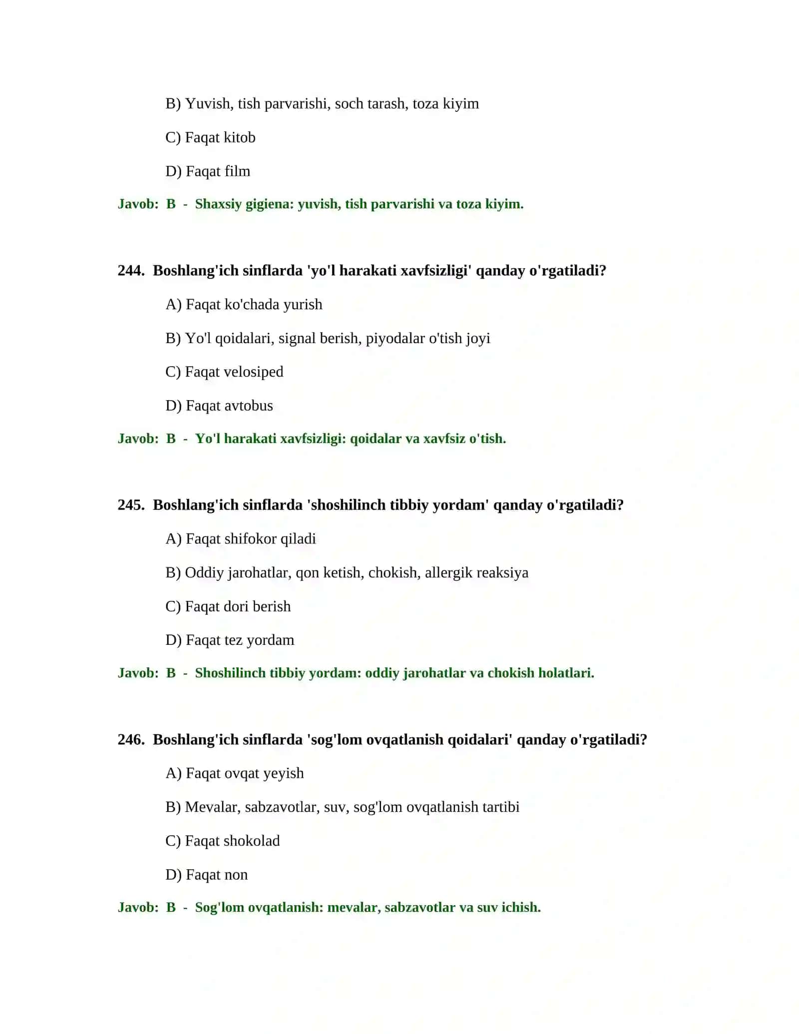 BOSHLANG'ICH TA'LIM O'QITUVCHISI TEST SINOVLARI 2