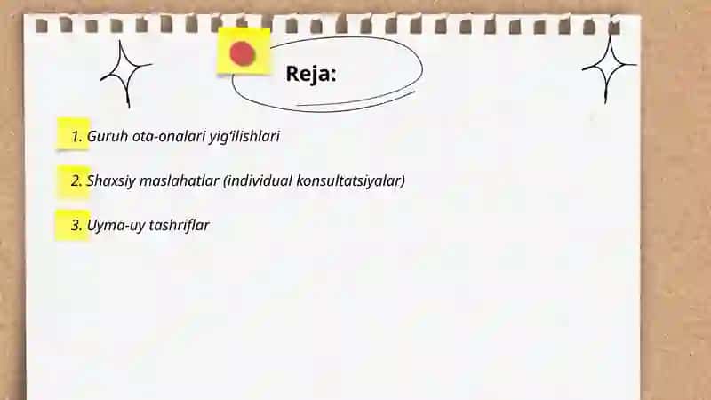 Guruh rahbarining ota-onalar bilan olib boradigan ish shakllari 2
