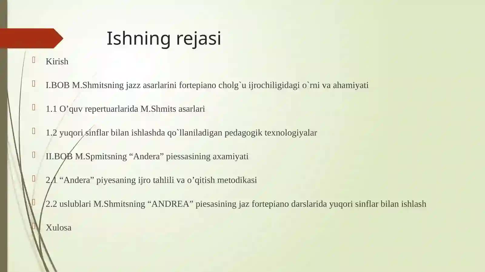 M.Shmits jazz asarlarini fortepiano cholg'usida o'rgatish 2