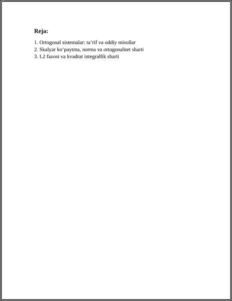 Ortogonal sistemalar: taʼrif va oddiy misollar 2