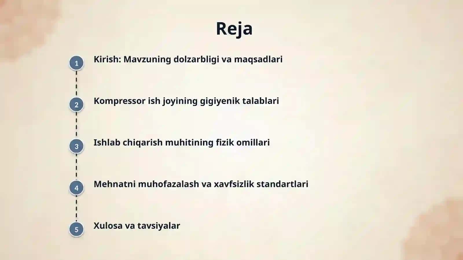 Kompressor operatori ish o'rnining ergonomik tashkil etishga qoyiladigan talablar. 2